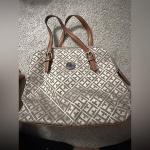 Tommy Hilfiger Beige and Brown Shoulder Bag